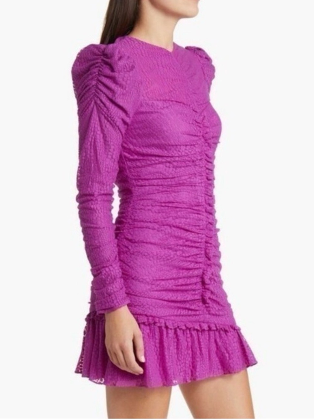 SAYLOR Toryn Cactus Flower Ruched Long-Sleeve Mini Dress XS